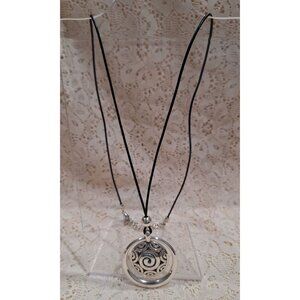 Brighton Silver Spiral Pendant Necklace With Adjustable Chain & Black Cord